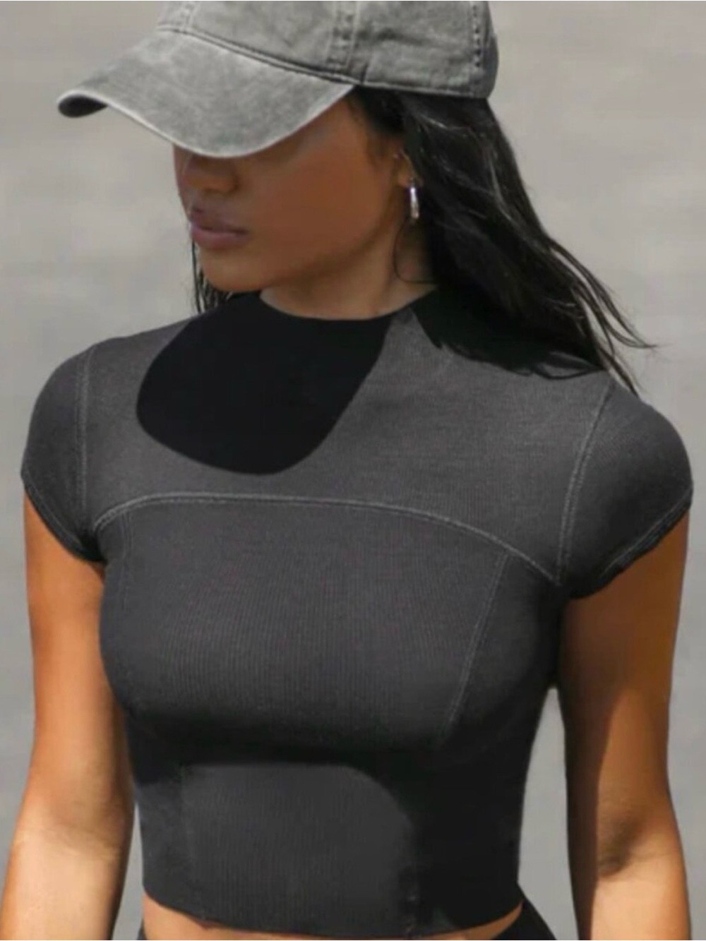 JB Fitted Ribbed Short-Sleeve Crop Top